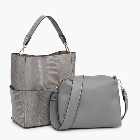 Grey Textured Abby Bucket Bag