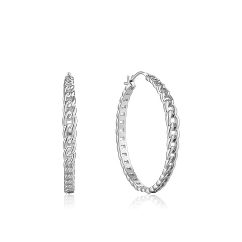 Curb Chain Silver Hoop Earrings