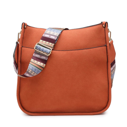 Chloe Burnt Coral Crossbody w/ Printed Multicolor Guitar Strap