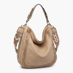Tan Aris Hobo Bag with Embroidered Guitar Strap