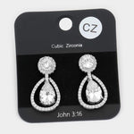Fashion Silver Tone CZ Teardrop Earrings