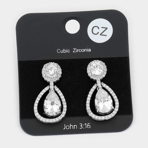 Fashion Silver Tone CZ Teardrop Earrings