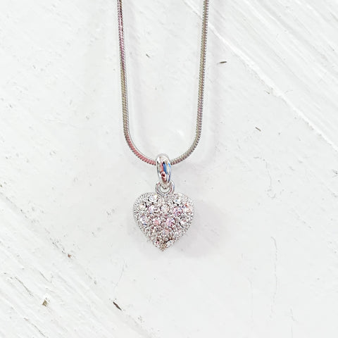 Pave Puffed Heart Snake Chain Fashion Necklace