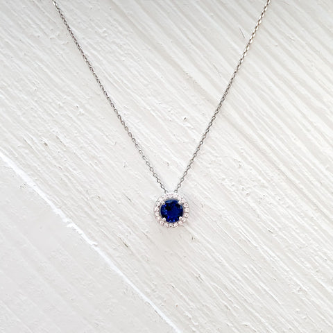Sterling Silver September Halo Necklace