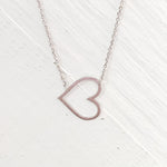 Silver Tone Sideways Open Heart Necklace