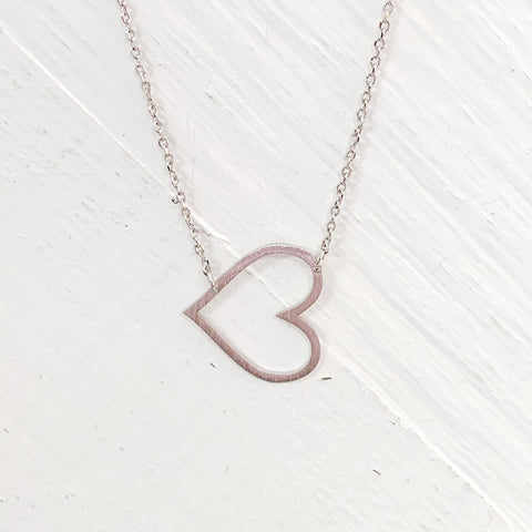 Silver Tone Sideways Open Heart Necklace