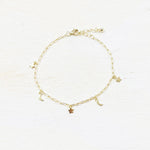 Sterling Silver Gold Plated Moon and Star Bracelet