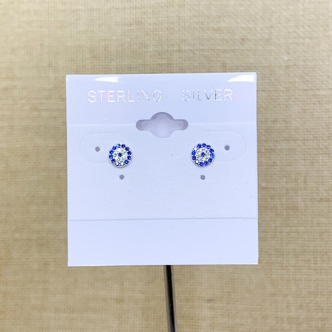 Sterling Silver Round Evil Eye Stud
