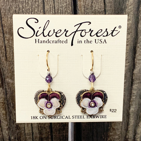 Purple and Floral Heart on Filigree Earrings