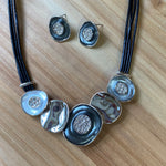 Silvertone Black Cord Fashion Necklace Set
