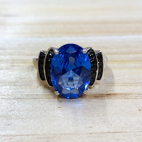 Sterling Silver Black & Blue Oval Ring