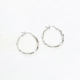 Sterling Silver & Genuine Diamond Hoop Earrings