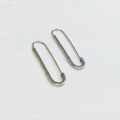 Sterling Silver and CZ Safety Pin Earrings