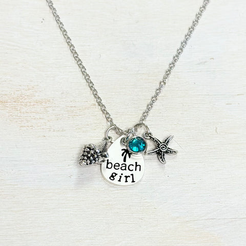 Fashion Silver Tone Beach Girl Necklace