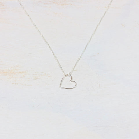 Sterling Silver Sideway Open Heart Necklace