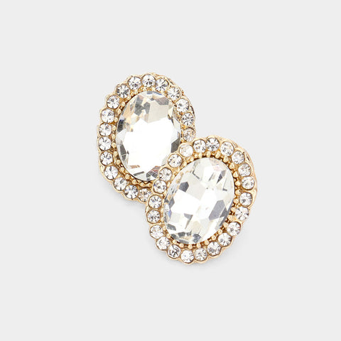 Fashion Gold Tone Oval Stud Earrings