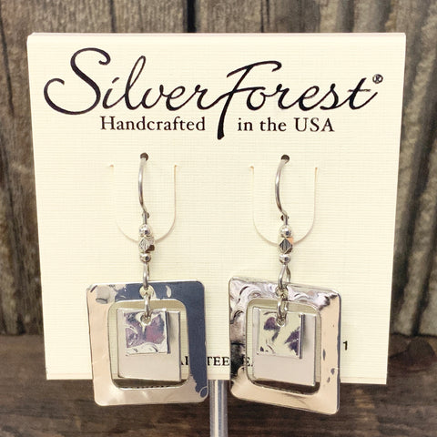 Multi Hammered Square Earrings