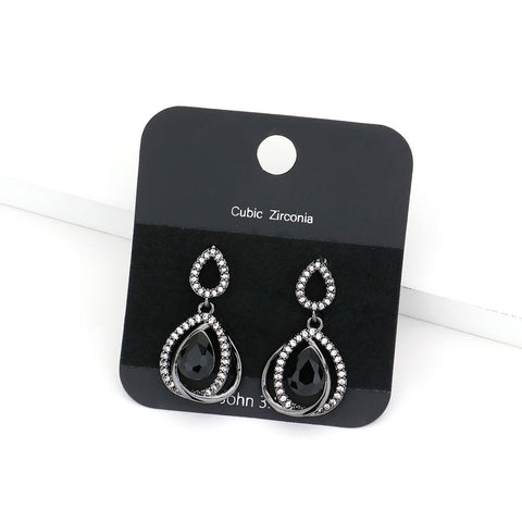 Fashion Black Stone CZ Teardrop Earrings
