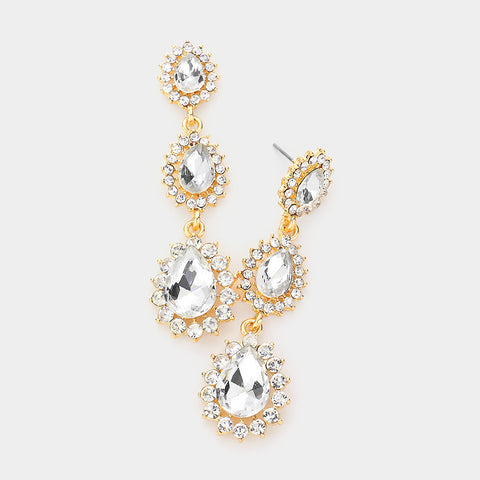 Fashion Gold Tone Rhinestone Dangle Earrings