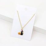 Fashion Halloween Cat and Pumpkin Gold Tone Necklace