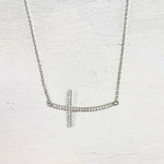 Sterling Silver CZ Sideways Cross Necklace