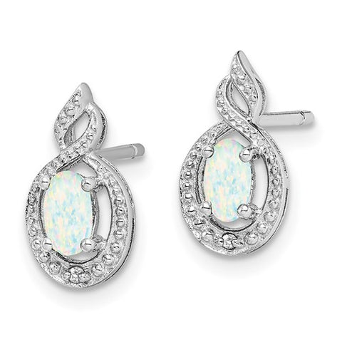 Sterling Silver October Created Opal and Diamond Earrings