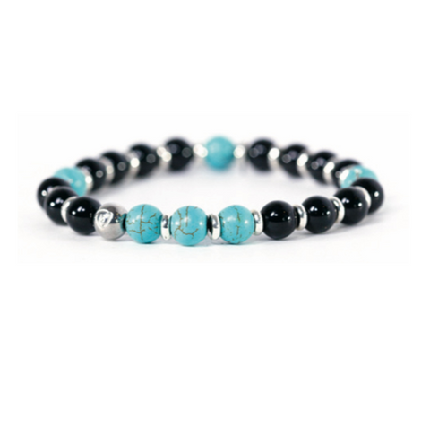 Black Onyx & Turquoise Howlite unisex bracelet