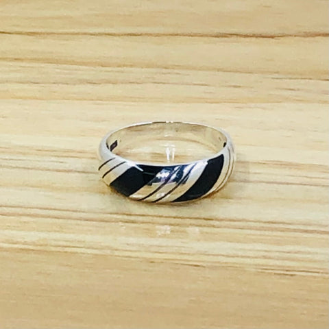 Sterling Silver Black and Silver Stripes-Size 6