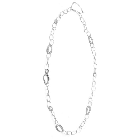 Fashion Silver Tone Teardrop Link Long Necklace