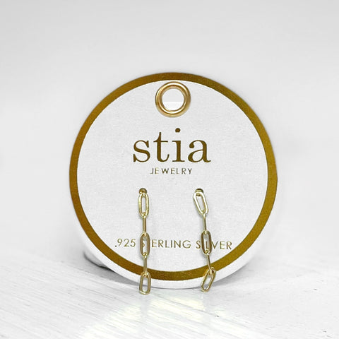 Stia Gold Petite Paperclip Drop Studs