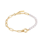 Gold Pearl Chunky Link Chain Bracelet