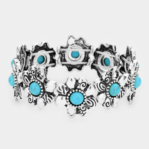 Fashion Flower Turquoise Stone Stretch Bracelet