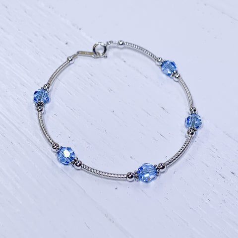 Sterling Silver March Textured Crystal Bracelet