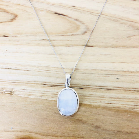 Sterling Silver Rainbow Moonstone Oval Necklace