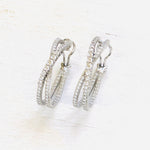 Sterling Silver Hoop Criss-Cross Earrings with CZ Stones
