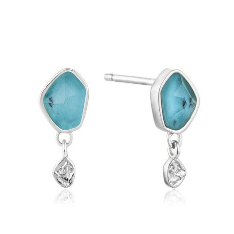 Turquoise Drop Stud Earrings- Silver