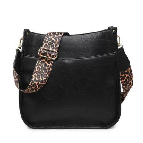 Chloe Black Crossbody with Cheetah Guitar Strap