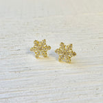 Sterling Silver Gold Tone CZ Small Snowflake Stud
