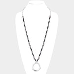 Fashion Hammered Circle Pendant Long Necklace