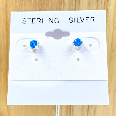 Sterling Silver Created Opal Small Stud Earrings