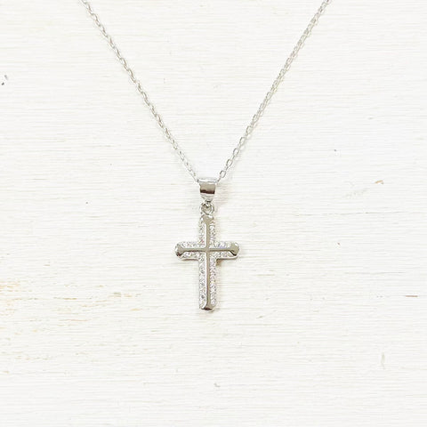 Sterling Silver CZ Cross Necklace