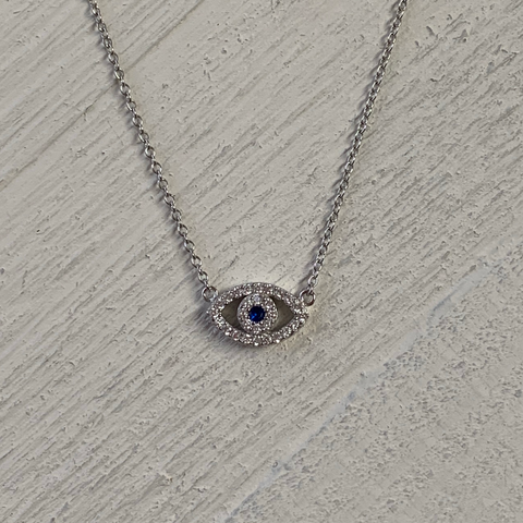 Sterling Silver Crystal Evil Eye Necklace