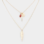 Fashion Gold Tone Layered Feather Necklace