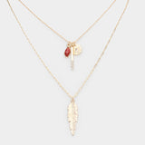 Fashion Gold Tone Layered Feather Necklace