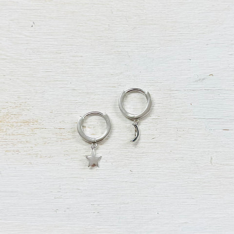 SS Moon & Star Mini Hoop Earrings