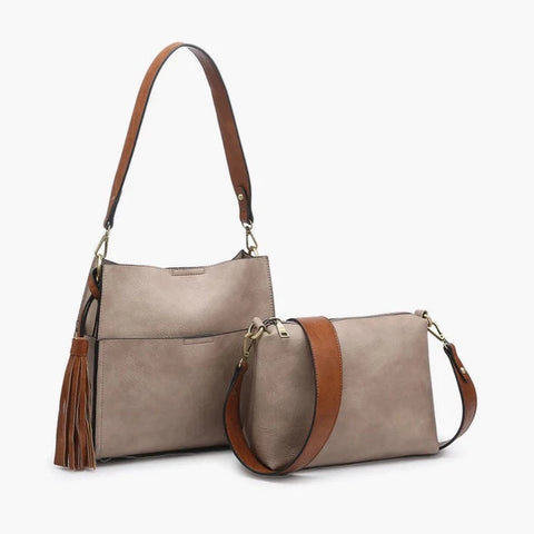 Grey & Brown Two-Tone Lyla Bucket Bag