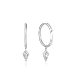 Silver Sparkle Drop Pendant Hoop Earrings