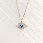 Silver Tone Evil Eye Crystal Pendant Necklace
