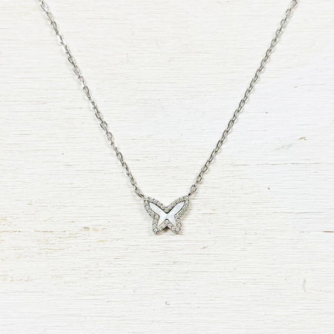 Sterling Silver CZ Butterfly Necklace