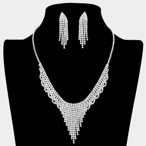 Fashion Silver Tone Rhinestone Fringe Necklace Set